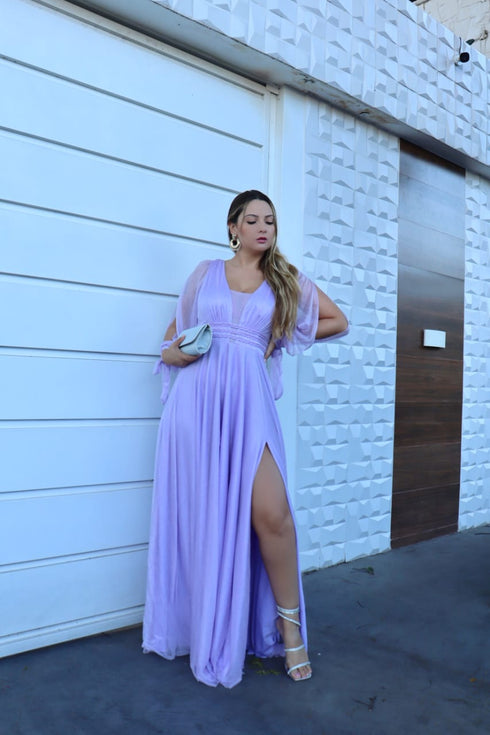 VESTIDO MANGA LONGA TRES LISTRAS PETRA FINA LILAS P